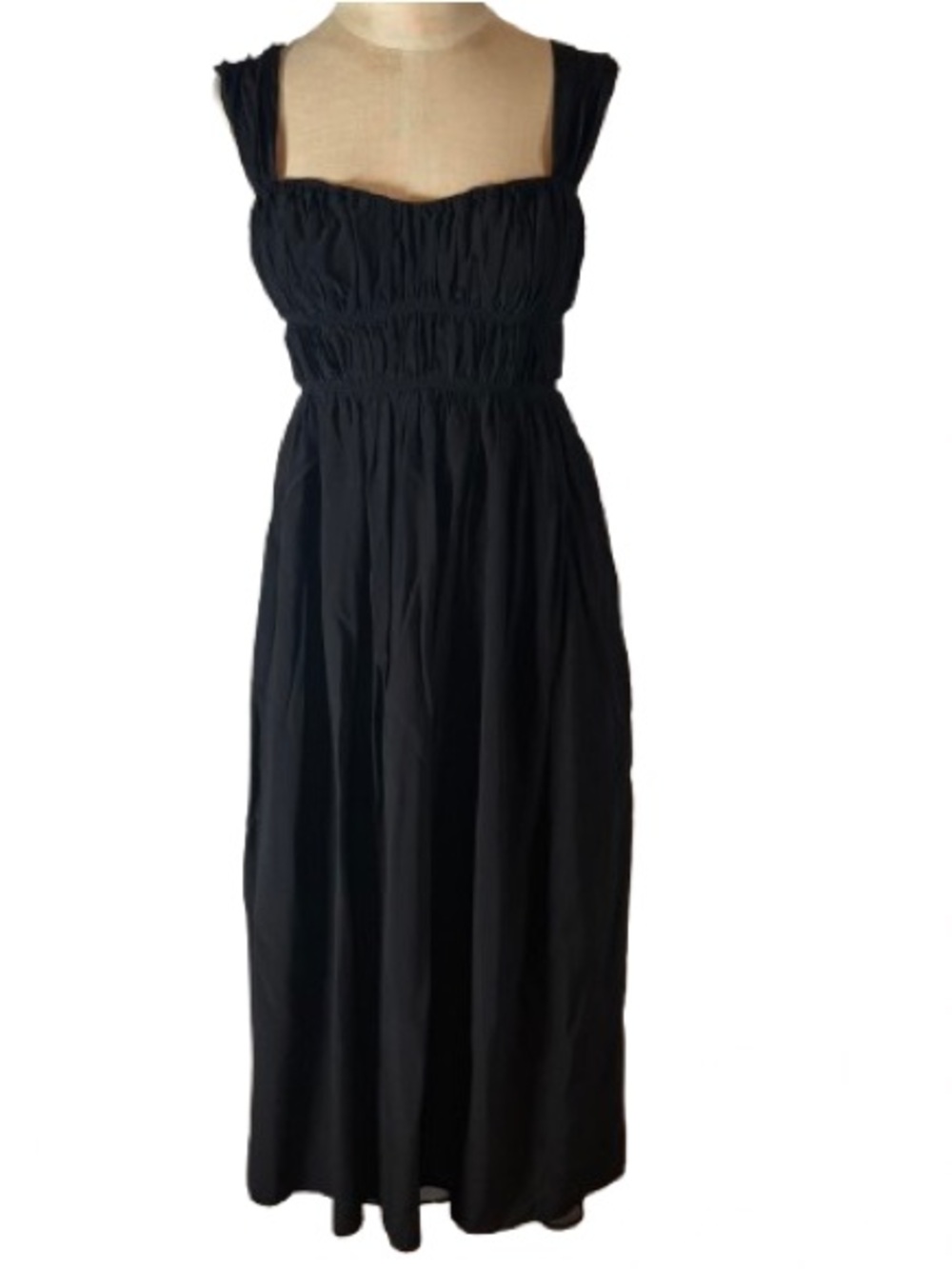 Rue Sophie Womens Black Smocked Layla Midi Dress  with Wide straps Revolve XS